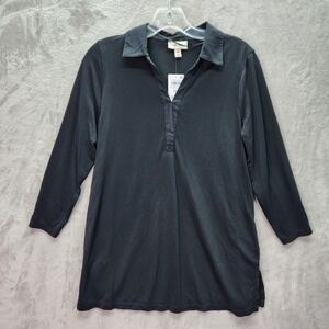 Style & Co Blouse Womens Petite Medium PM Core Knits Deep Black 3/4 Sleeve Top